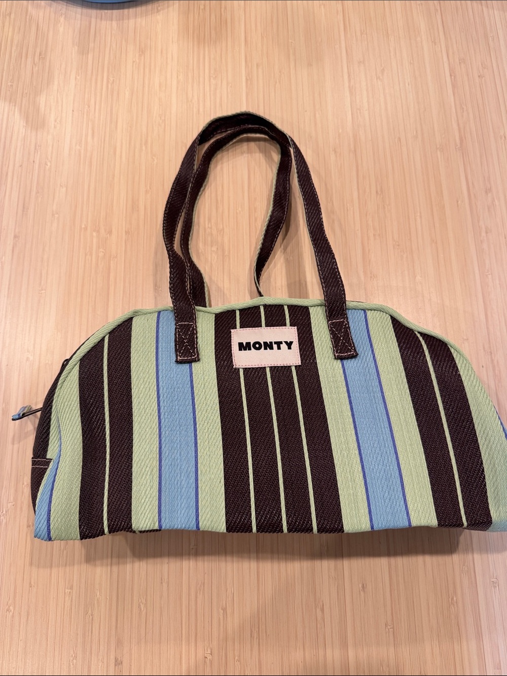 Striped Tote Bag in Black, Green & Blue